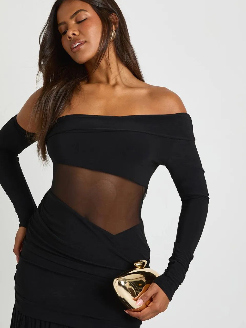 boohoo Dames Asymmetrische maas uitgesneden maxi jurk zwart, foto 4