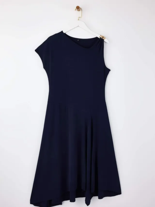 Turkishsouq Curve damesjurk in marineblauw, recht model, mouwloos, A-lijn, geschikt voor overdag en 's avonds, plus size. Marineblauw/Blauw