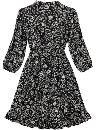 Smashed Lemon Zwarte jurk met beige paisley print en ruffle zoom, foto 2