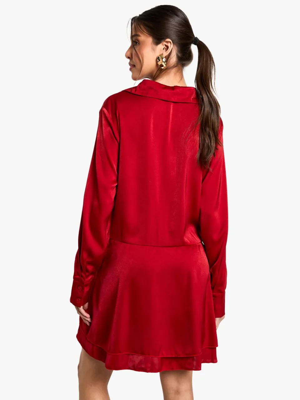 boohoo Dames Satijn geraffelde overhemdjurk rood, foto 2