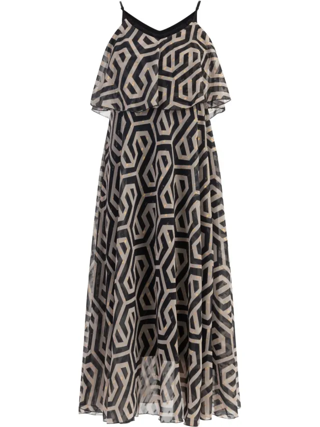 Faina Maxi jurk zwart/beige