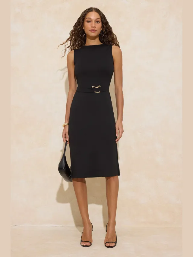 Trendyol TRENDYOLMİLLA Dames Zwart Effen Midi Mouwloos Zakelijk Bodycon Jurken