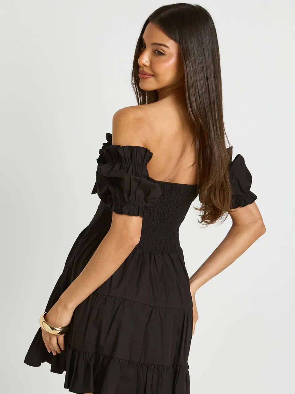 boohoo Dames Mini Jurk Met Gerimpelde Buste En Pofmouwen zwart, foto 2