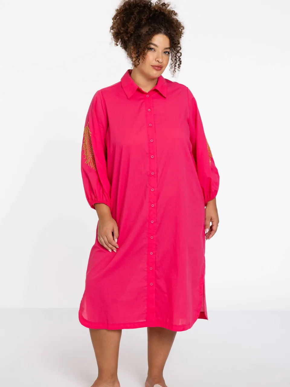 Yoek SOFT geborduurde blousejurk roze