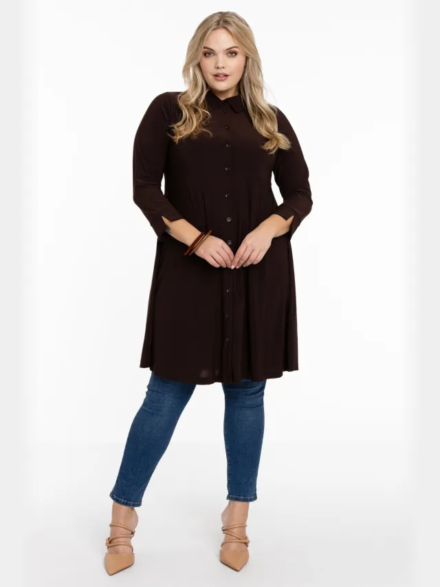 Yoek Blouse-jurk | Bruin, foto 2