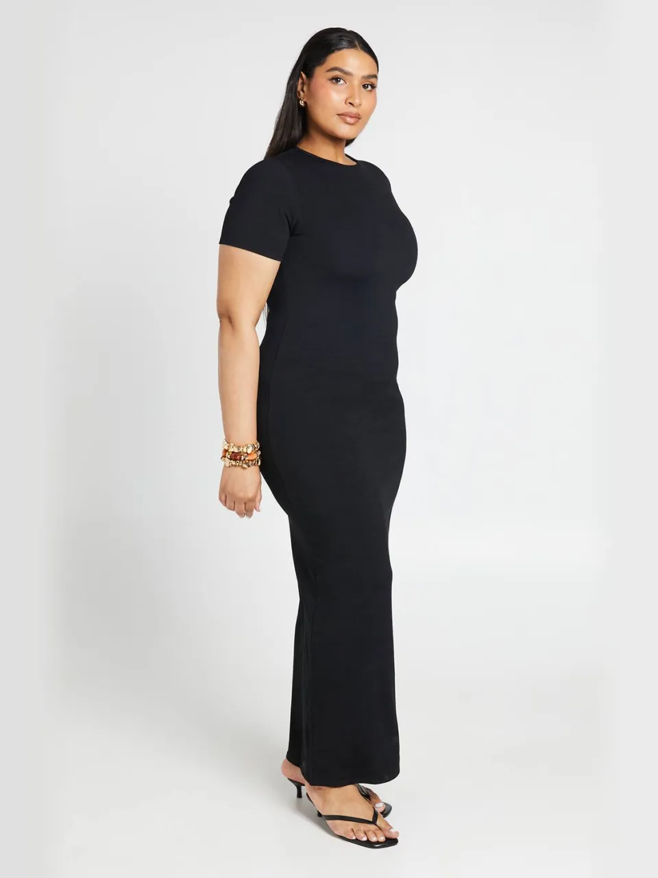 boohoo Dames Plus Geribbelde Maxi Jurk Met Korte Mouwen zwart, foto 3