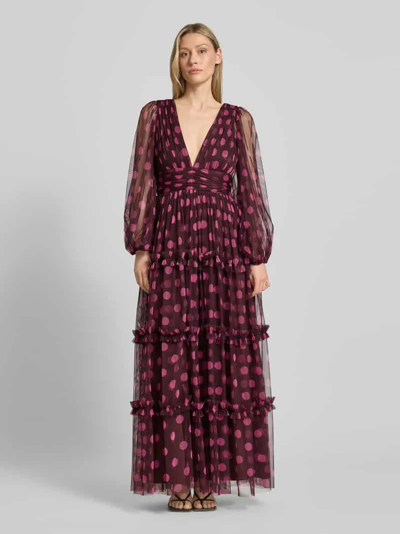 Lace & Beads maxi-jurk met diepe v-hals Helder paars