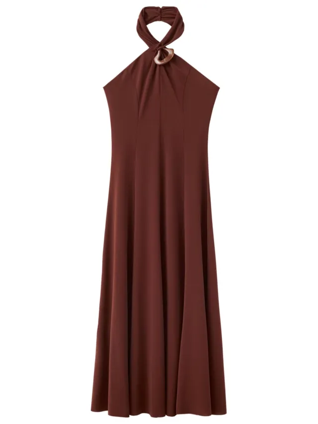 Mango halter midi jurk - roodbruin, foto 2