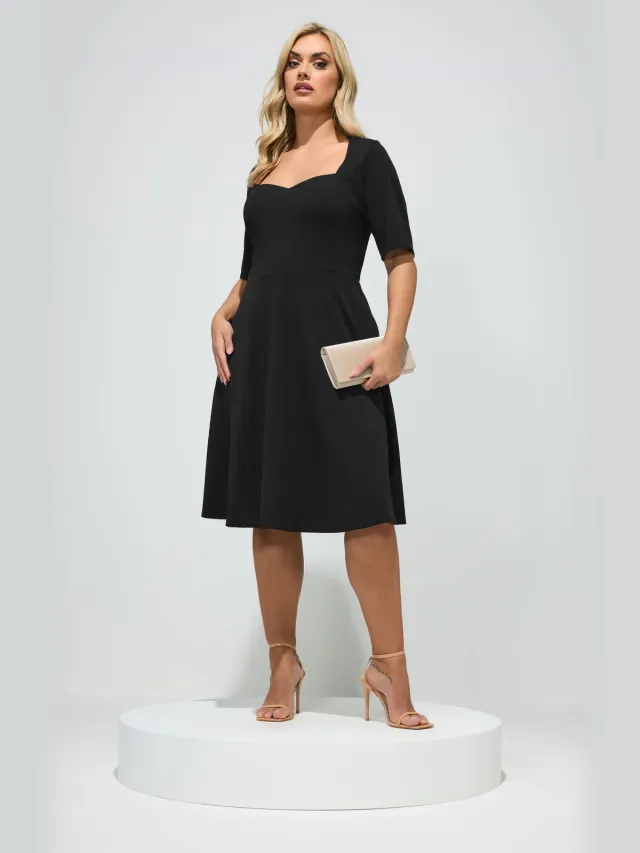 Yours London Zwarte Skaterjurk Met Paneel Black