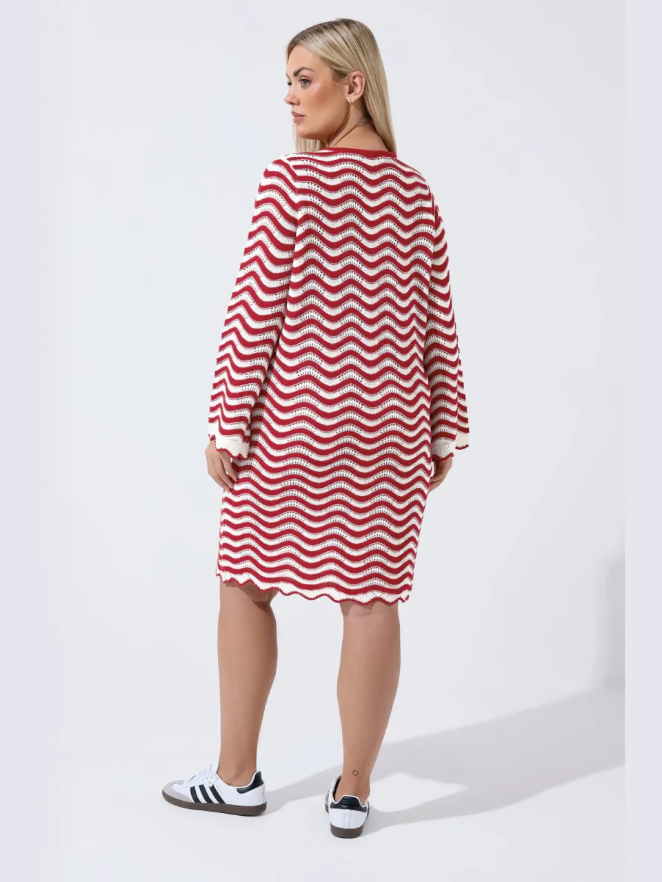 Limited Collection Rode Gestreepte Gehaakte Gebreide Jurk-52 rood, foto 3