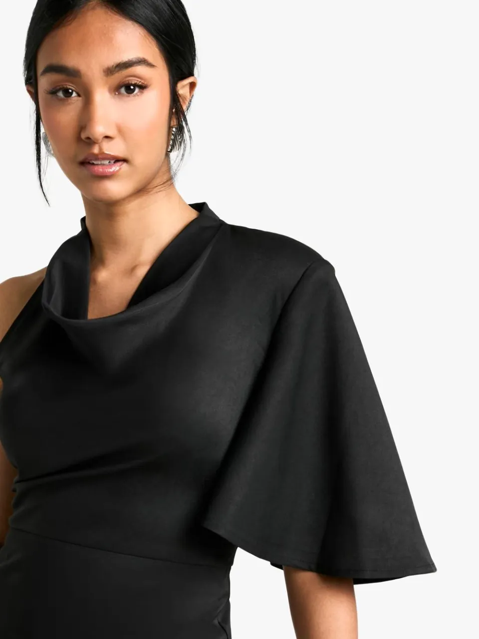 boohoo Dames High Cowl Asymmetrische Mini Jurk zwart, foto 3
