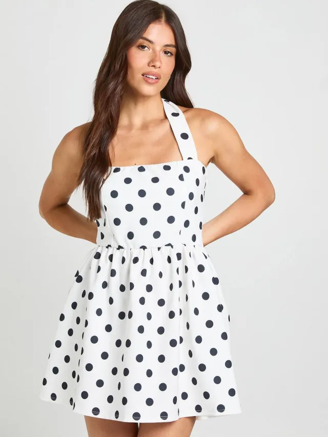 boohoo Dames Polkadot Mini-jurk Met Vierkante Halslijn ivoor, foto 3