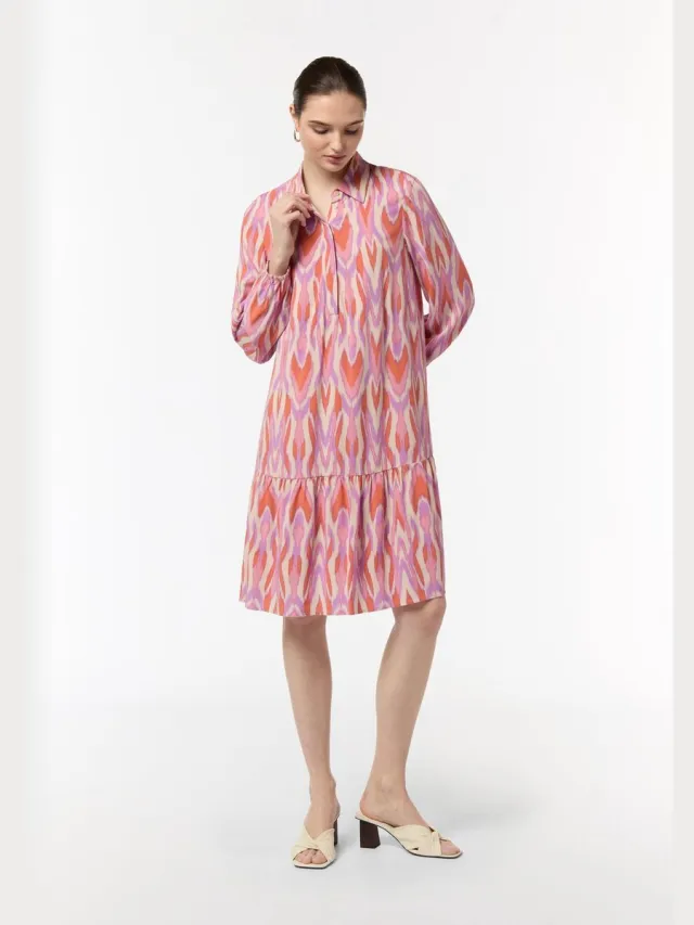 Comma female - Viscose jurk met all-over print wit