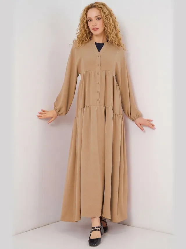 Big Dart Geprinte V-hals Maxi-jurk Camel