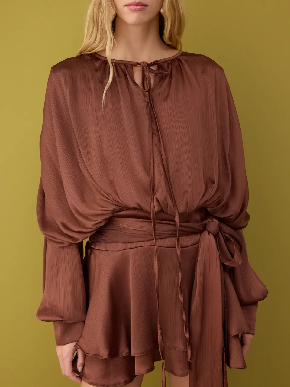Trendyol TRENDYOLMİLLA Dames Bruin Effen Extra Kort / Super Mini Lang Stijlvol/Avond Skater Jurken, foto 2