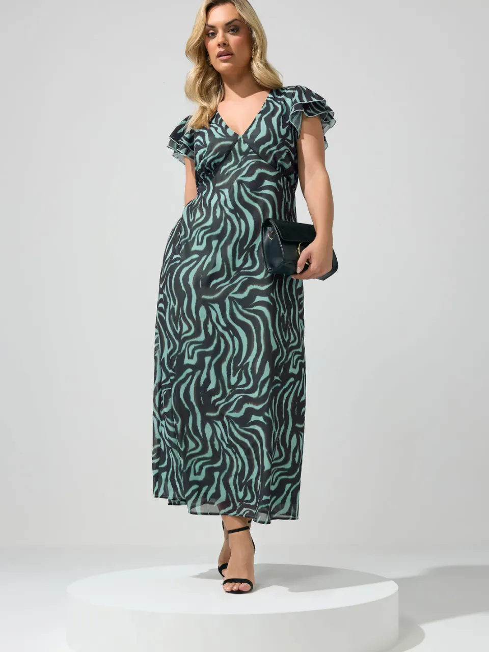 Yours London Chocoladebruin En Mintgroene Zebrajurk, foto 2