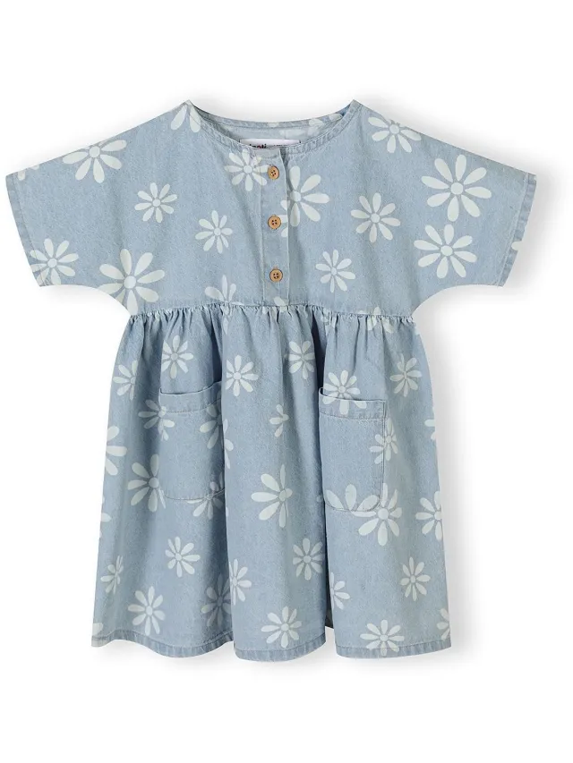 Minoti jurk meisjes 100% katoen met madeliefjesprint - kniehoogte Blauw