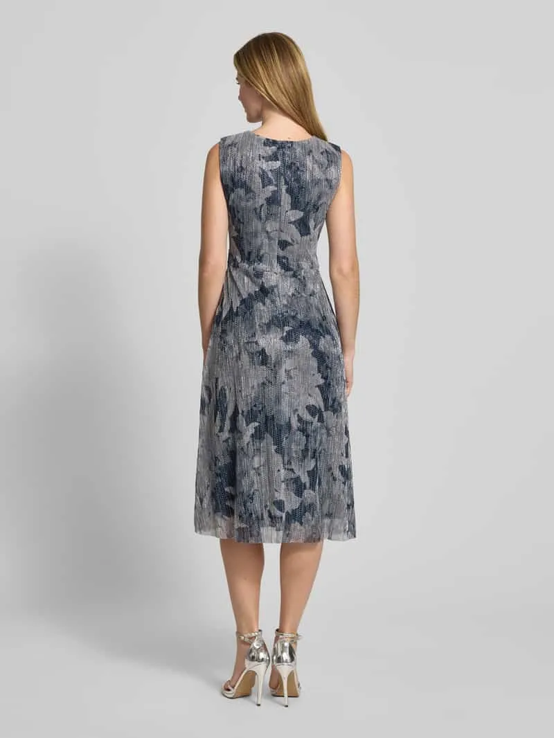 Swing Midi-jurk met bloemen All-over print Marineblauw