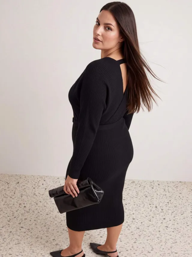 Trendyol Curve Dames Zwart Effen Maxi Lang Shift-model Grote maten Jurk, foto 2