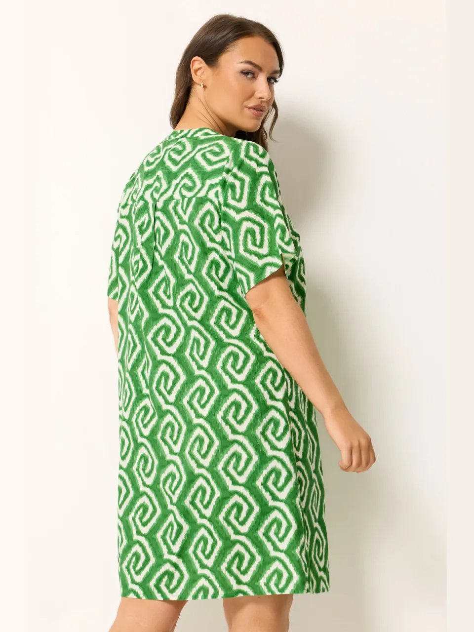 Yours Groene Jurk Met Geometrische Ikatprint En Plooien Aan De Voorkant, foto 2