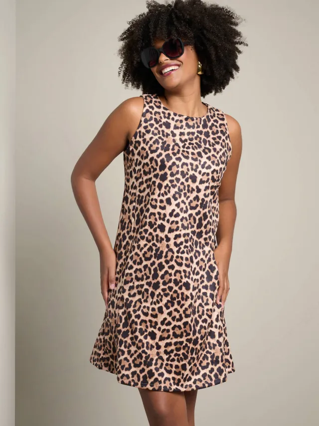 LOLALIZA korte jurk met panterprint - beige/bruin