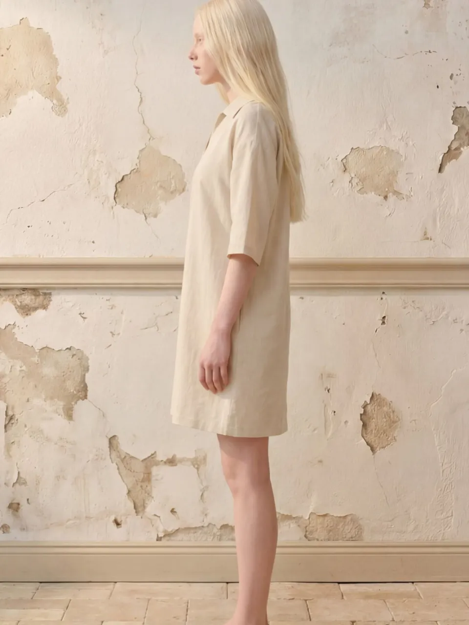 MyFashion Polo Kraag Mini-jurkje met Driekwart Mouwen beige, foto 2