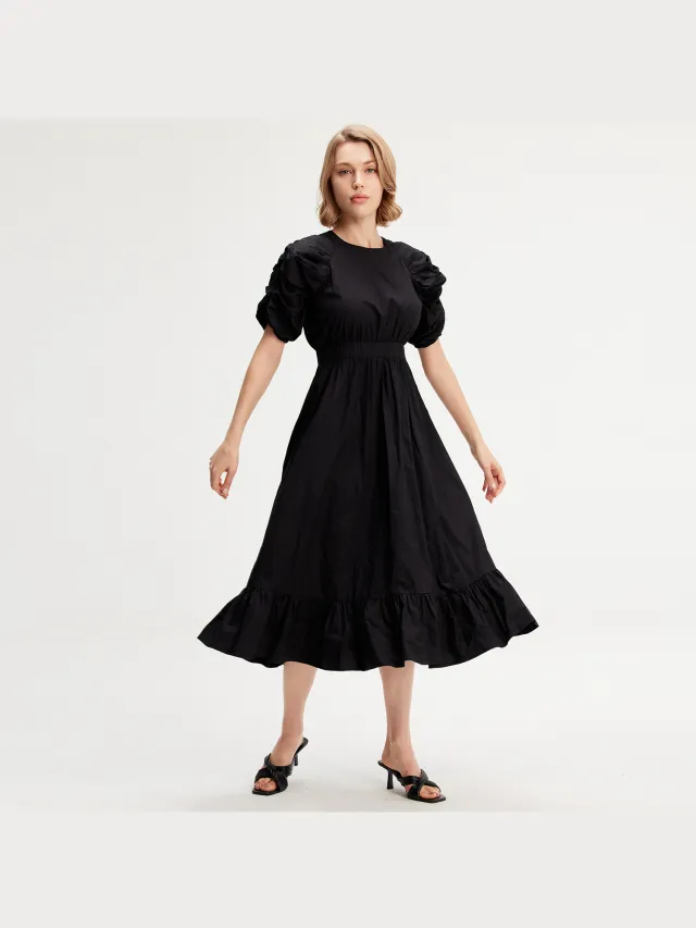 Smart & Joy Trapeze -jurk met gepofte mouwen Zwart