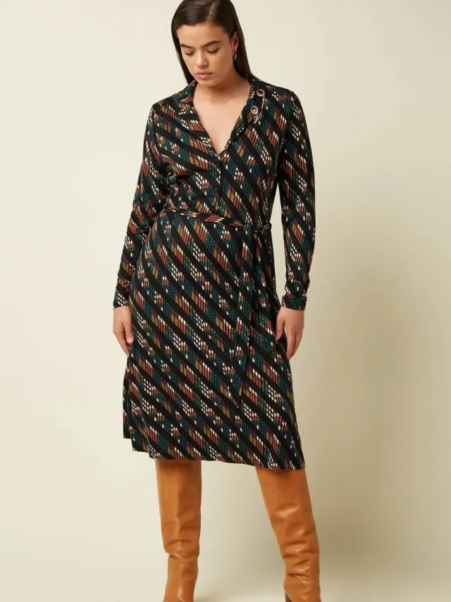 King Louie midi blousejurk met ceintuur en print - meerkleurig Multi