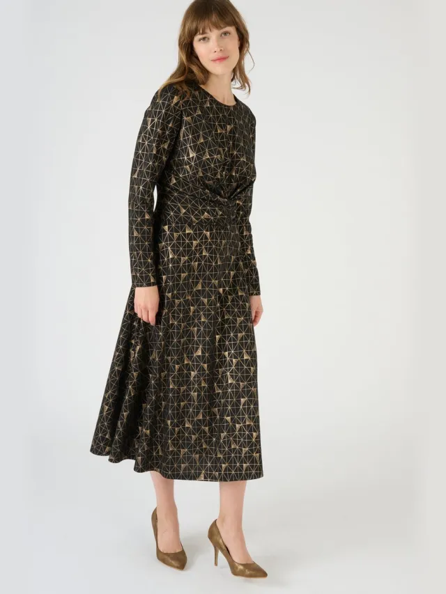 Damart Stretchjurk in glanzend fantasietricot met print - Dames - Zwart - 44