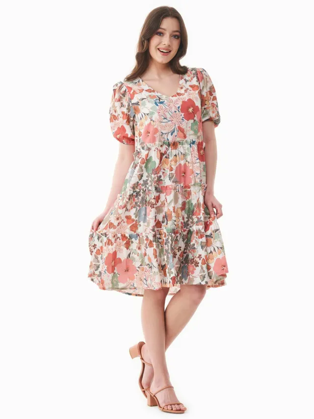 ORGANICATION dames vegan Jurk Voile Bloemenprint Multicolour meerkleurig