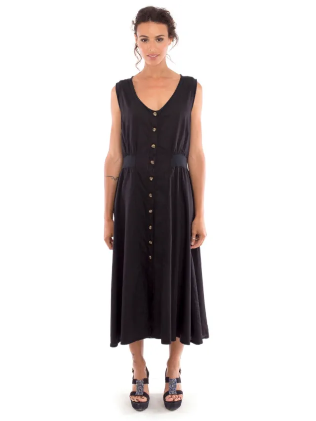 RAVENS VIEW IBIZA dames vegan Midi Jurk Penelope Zwart