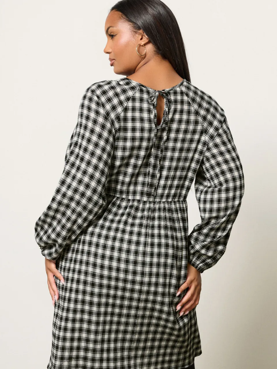Yours Zwarte Geruite Textuur Smock Jurk, foto 5