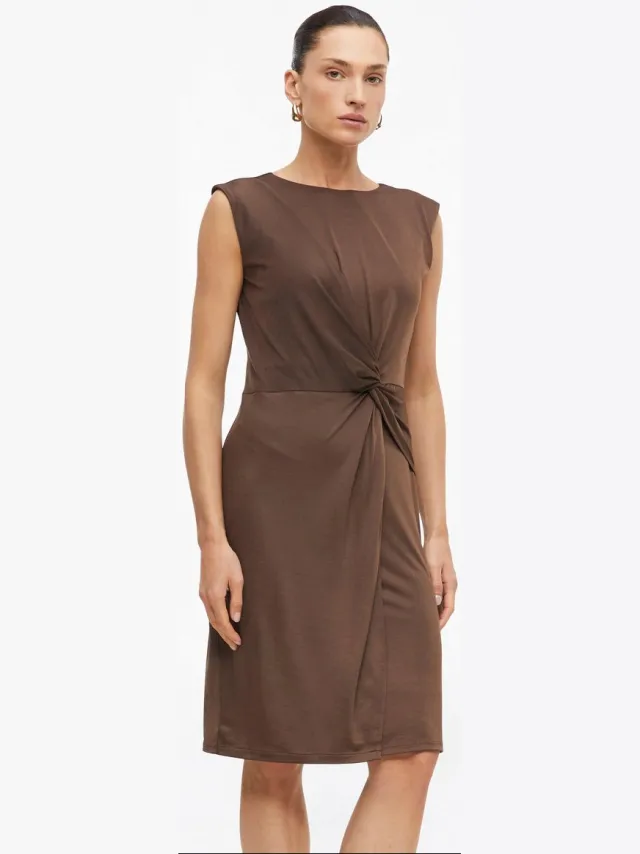 S.Oliver female - Mouwloze jurk met knoopdetail mokka