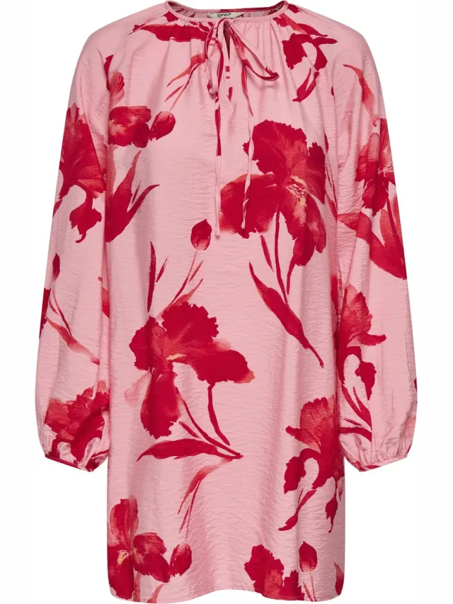 Only ONLHYACI L/S STRING SHORT DRESS WVN - Meisjes - Mini jurken Pink Icing
