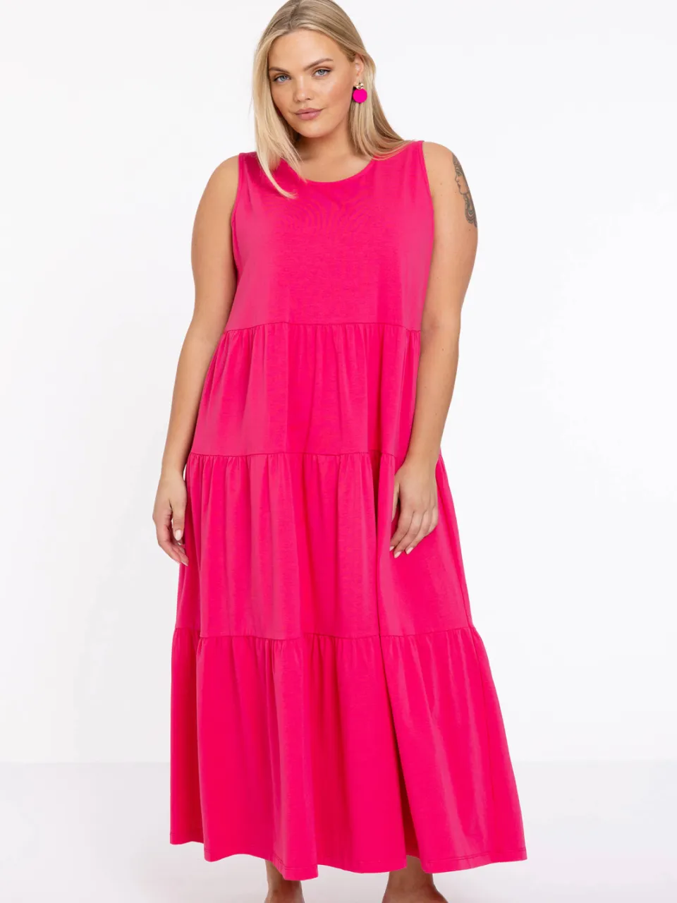 Yoek jurk met ruches roze, foto 3