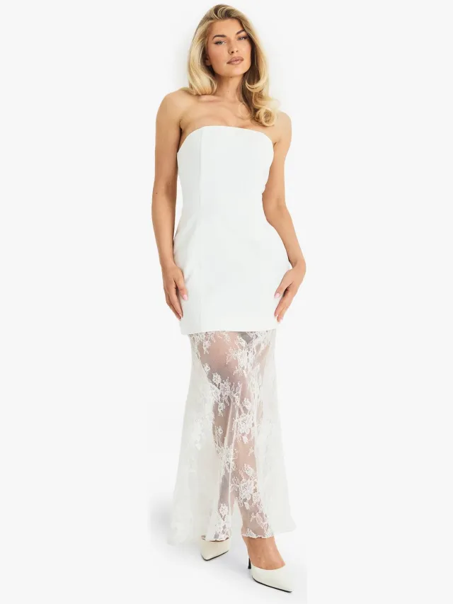 boohoo Dames Premium Gestructureerde Kant Maxi Jurk Wit