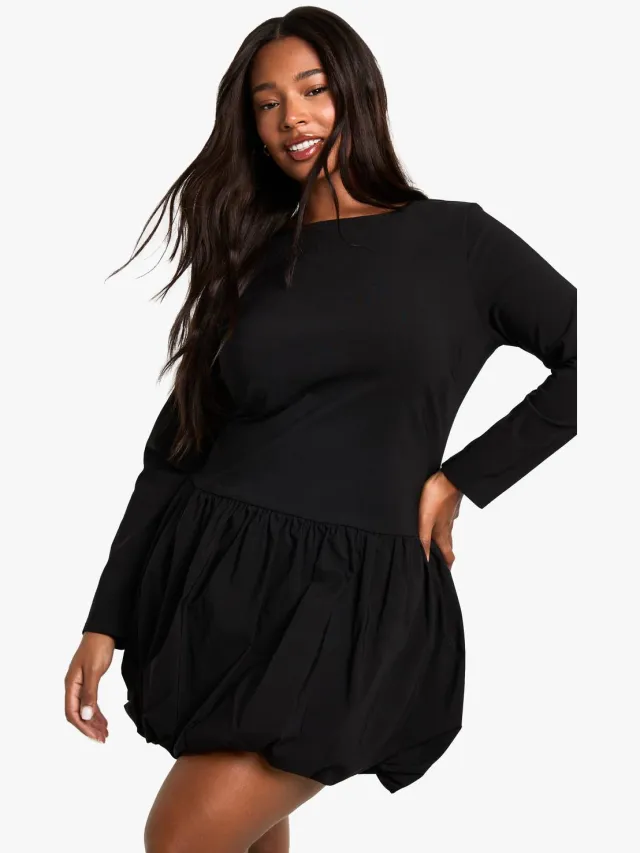 boohoo Dames plus bengaline puffball minijurk Zwart