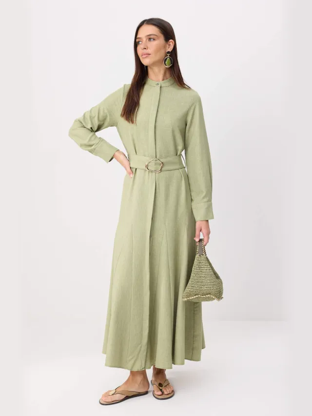 Trendyol Modest Dames Groen Effen Maxi Lang Skater Modest Jurken