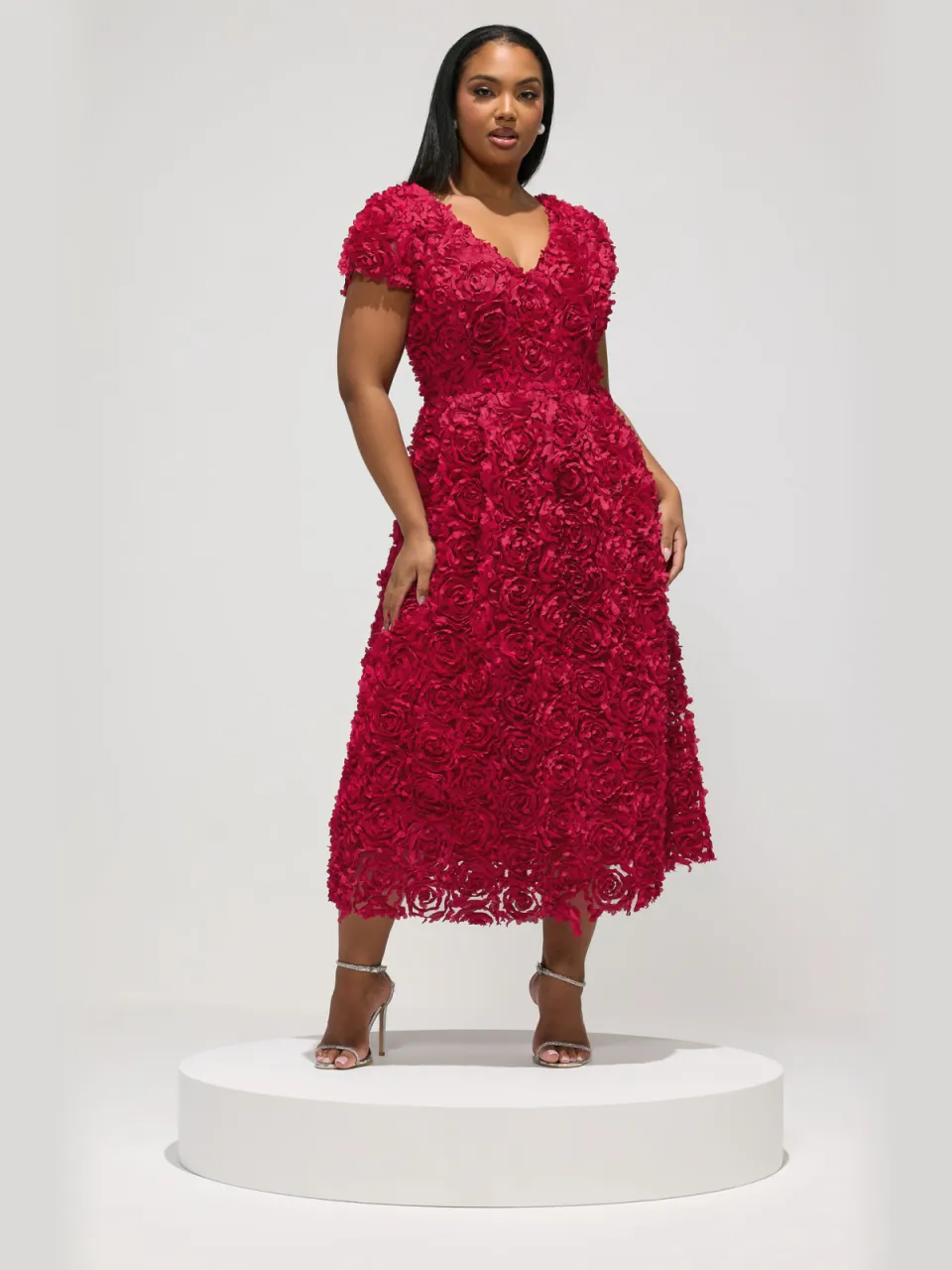 Yours London Rode 3D Bloemenprint Skaterjurk Red