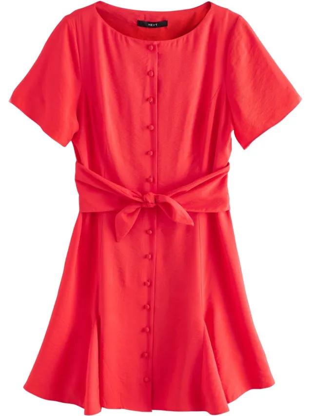 Next Dames - Mini-jurk met strik in de taille, petite - Petite - Rood Red