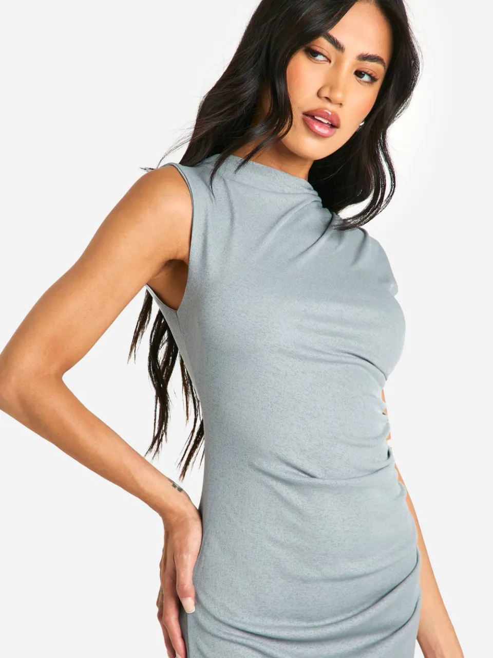 boohoo Dames Sheer Ruched Midaxi Jurk grijs, foto 3