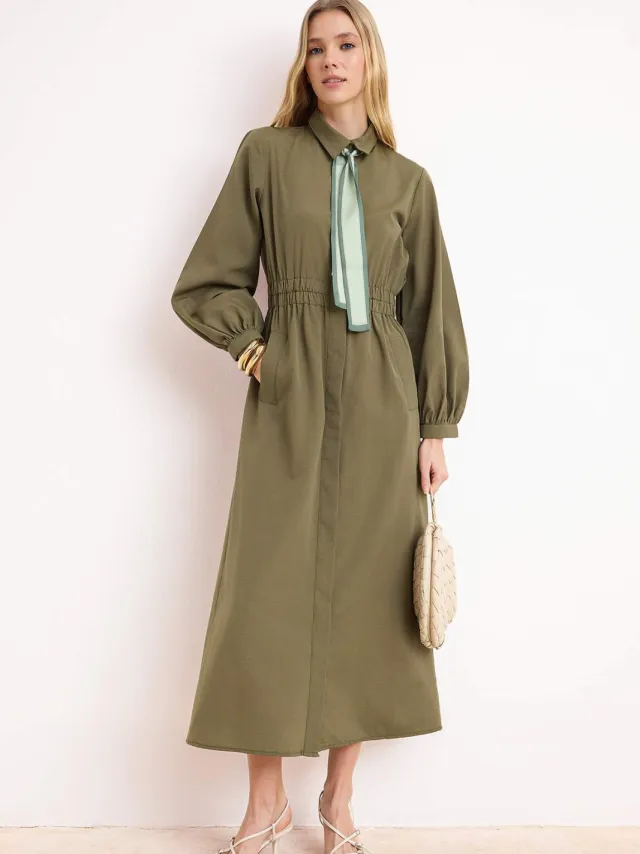 Turkishsouq Dames platte maxi lange casual/dagelijkse skater hijab jurk Kaki