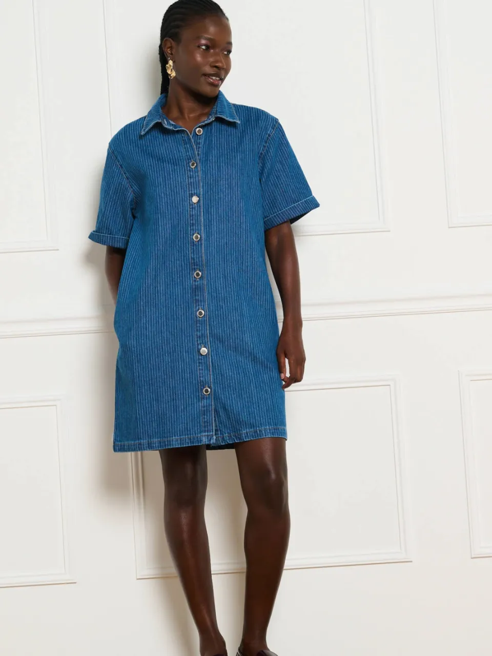 LOLALIZA spijkerjurk met krijtstreep - medium blauw denim Medium blue denim