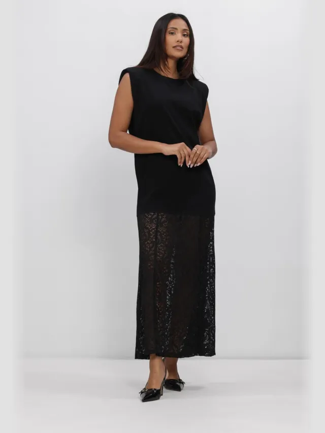 HAUTE L'AMITIÉ Dames Jurken Summer Lace Tee Dress - Zwart