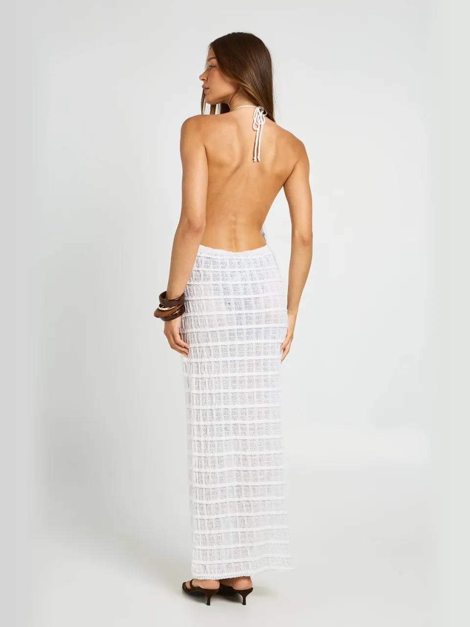 boohoo Dames Doorschijnende Gebreide Halter Maxi Jurk crème, foto 2