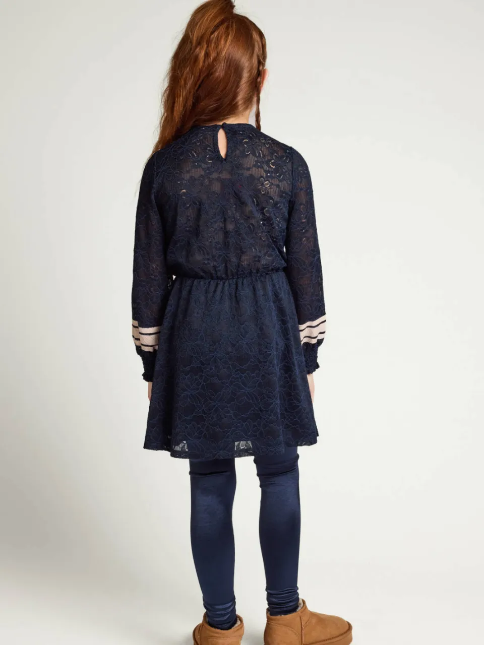 LOOXS little kanten A-lijn jurk met tekst donkerblauw, foto 5