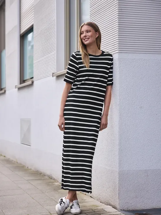 Street One Studio Gestreepte midi-jurk met sierknopen Zwart