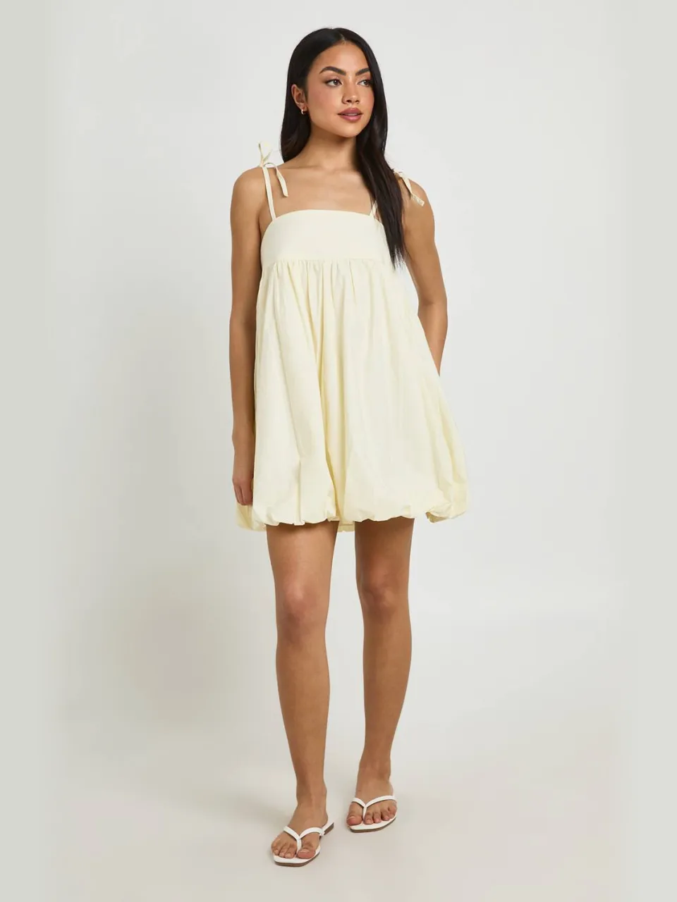 boohoo Dames Katoenen Poplin Puff Ball Mini Jurk citroen, foto 3