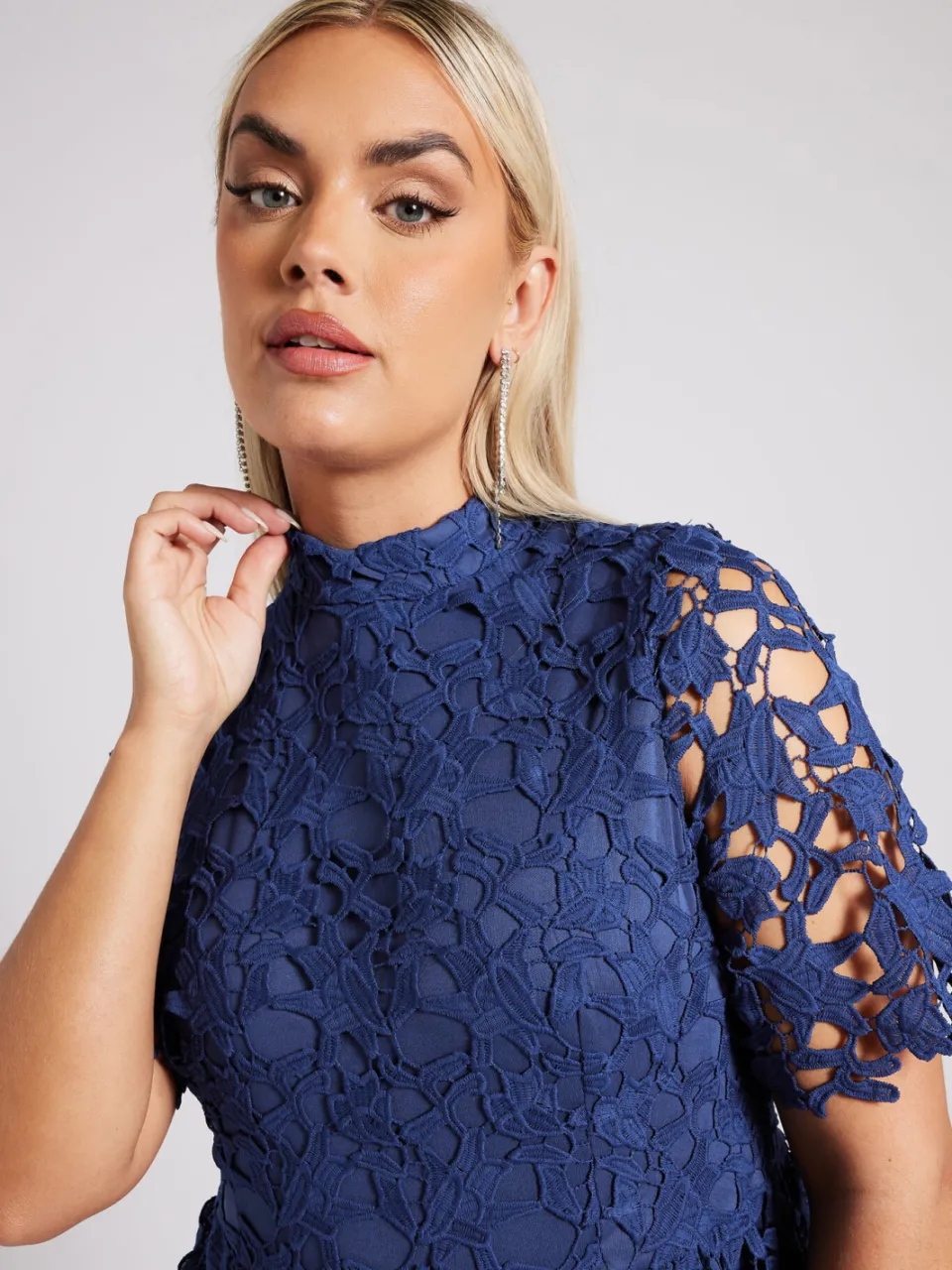Yours London Midijurk Met Gehaakt Ontwerp In Donkerblauw blauw, foto 4