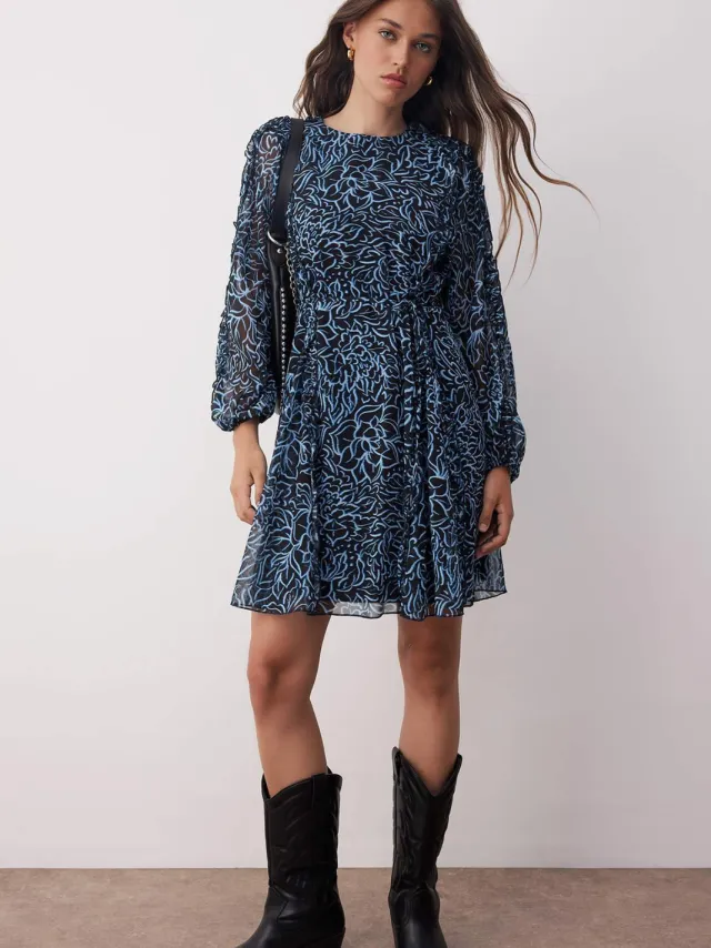 Trendyol TRENDYOLMİLLA Dames Blauw Bloemen Kort / Mini Lang Avond / Dagelijks Skater Jurken